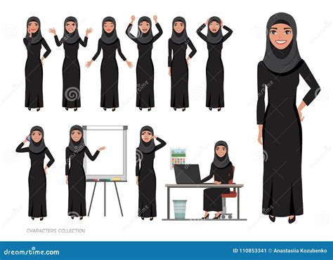 Arab Women Character Set Of Emotions Arabian Woman With Hijab Stock
