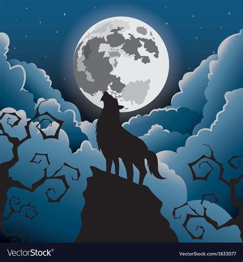 Silhouette Wolf Howling At The Moon Royalty Free Vector
