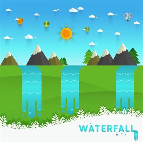 Landscape Illustration Mountain River Waterfall Stock Vector Image By