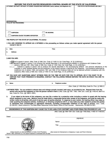 Fillable Subpoena Form Printable Forms Free Online