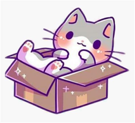 Cat Neko Kawaii Kawaii Cat In A Box Hd Png Download Transparent