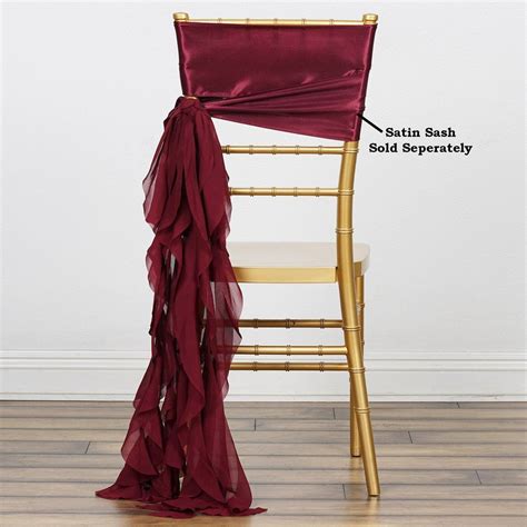 Buy satin chair sashes, organza chair sashes, taffeta chair sashes, polyester chair sashes, and more! Burgundy Chiffon Curly Chair Sash | Chair sashes, Wedding ...