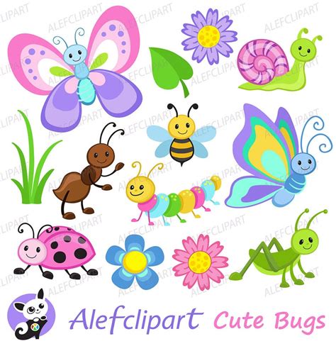 Bugs Clipart Cute Bugs Clipart Coloring Clipart Set Etsy Clip Art