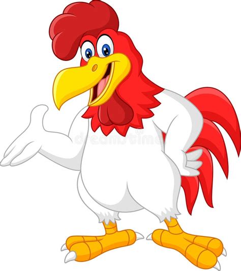 Cartoon Rooster Presenting Isolated On White Background Stock Vector