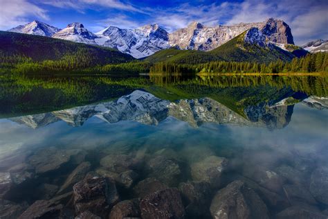 Canada Alberta Mountains Canada Forest Sky Reflection Underwater