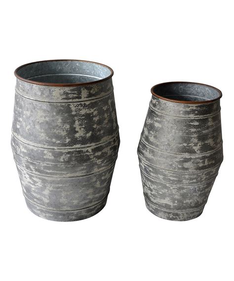 Cheungs Rattan Imports Galvanized Metal Barrel Planter Set Barrel