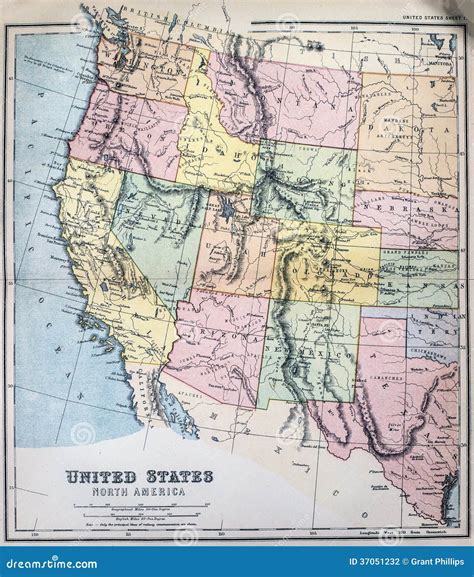 Antique Map Of Western States Of Usa Stock Photography Image 37051232