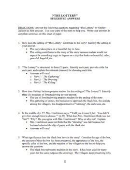 Fourteen commonlit answers part b: Questions with Answer Key for "The Lottery" by Shirley Jackson | TpT