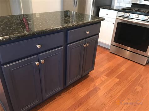 This deep blue cabinetry set is sure to make a statement! Kitchen Cabinet and Island Painted Custom White and Blue ...