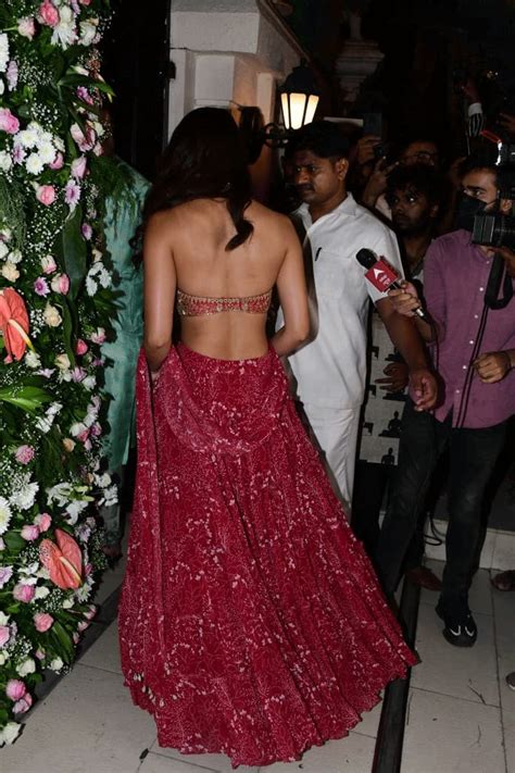 Disha Patani Looks Smoking Hot In Red Bralette Lehenga Set At Ekta Kapoor S Diwali Party Pics