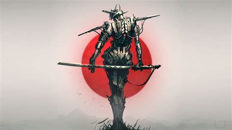 Samurai In Front Of Red Moon Hd Wallpaper Wallpaper Flare