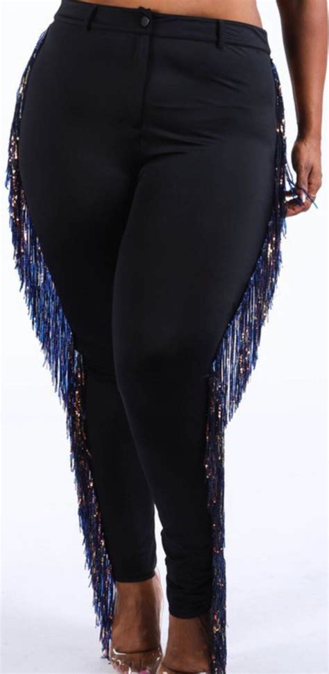 Plus Size Black Fringe Sequin Pants Etsy