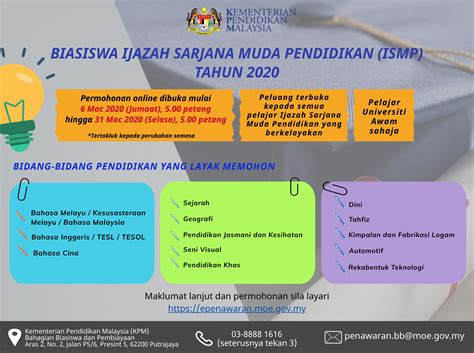 Peluang terbuka kepada semua pelajar ijazah sarjana muda pendidikan yang berkelayakan. Tawaran Biasiswa Ijazah Sarjana Muda Pendidikan 2020