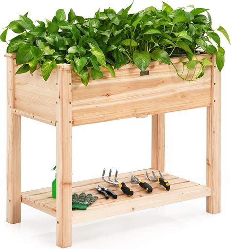 Amazon Com Giantex Raised Garden Bed Elevated Wood Planter Box Stand Planter Garden Grow Box