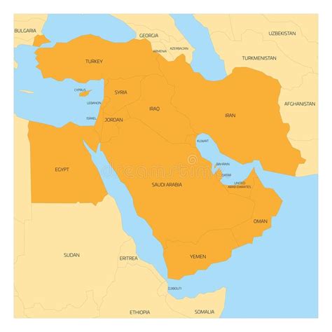 Middle East Detailed Political Map With Lables Stock Vector