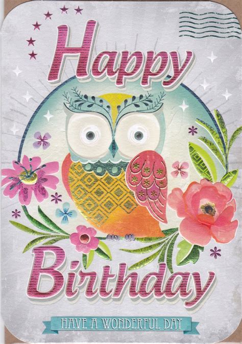 Owl And Flowers Birthday Card Karenza Paperie