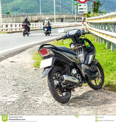 Motorcycle Parked On The Roadside Stock Image Image Of Horizontal