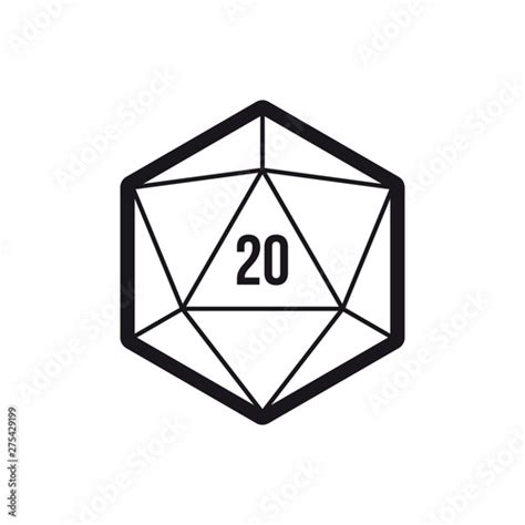 Vector 20 Sided Game Dice Multi Sides 20d Dice Black Line Art Icon
