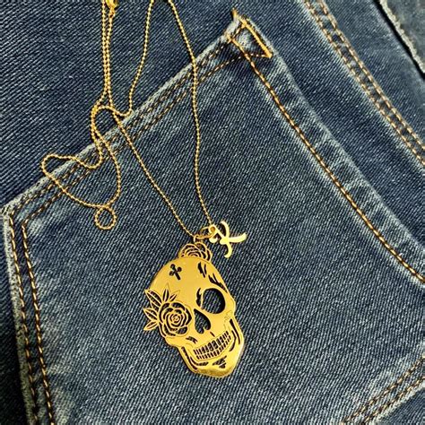 Skull Necklace With Initial Sugar Skull Necklace Gold Etsy
