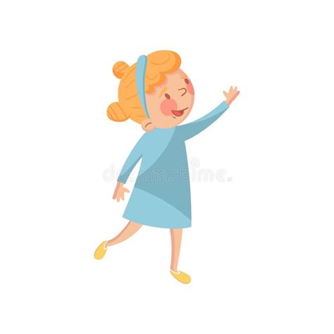 Sweet Little Girl In A Blue Dress Cartoon Character Vector Illustration