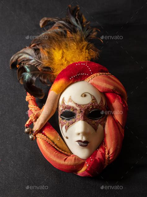 Carnival Venetian Mask On Black Color Background Traditional Festival