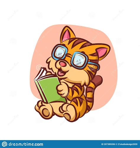 The Smart Cat With The Glasses Is Reading The Story Book Stock Vector