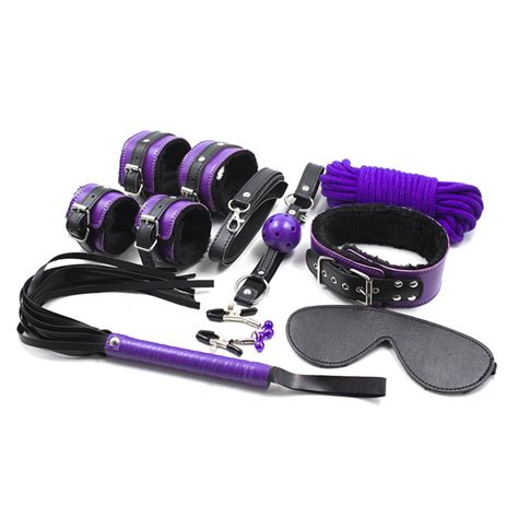 Purple Sex Bondage Toys 8pcsset Pu Leather Sexy Product Set Whip Handcuffs Rope Ball Gag