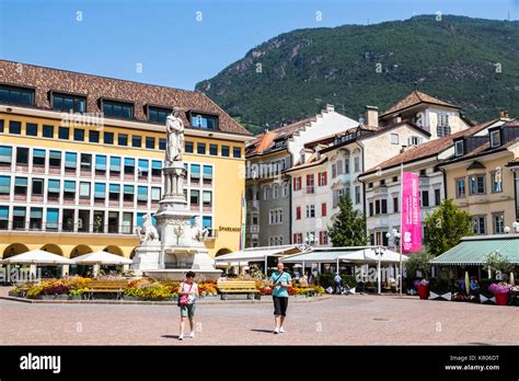 The Piazza Walther In Bolzano Bozen Italy With The Monument To