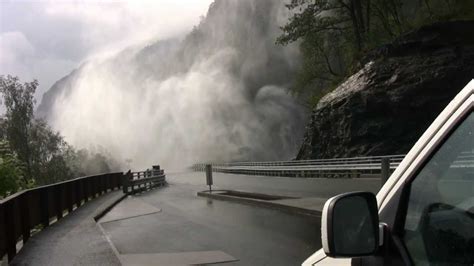 Great Waterfall Over The Road Called Svandalsfossen Near Sauda In