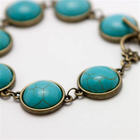 Vintage Turquoise Cabochons Bracelet By Heartmadebeejoux On Etsy £15