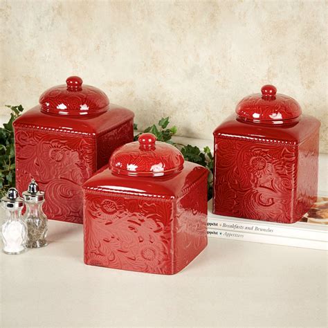 Ceramic Canister Sets For Kitchen Red Set Of 3 French
