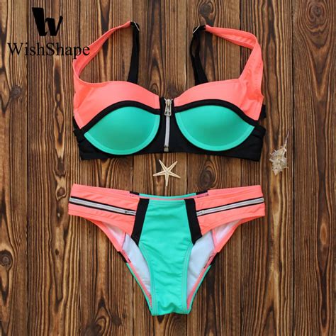 Swimwear Women 2017 New Push Up Bikini Set Two Piece Patchwork Chest