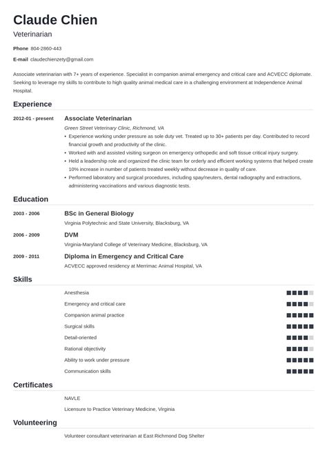 Veterinarian Resume Examples Guide And Template