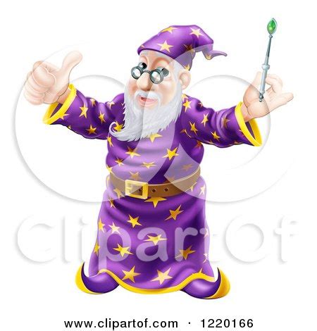 Clipart Of A Pleased Old Wizard Holding A Thumb Up And Magic Wand Royalty Free Vector