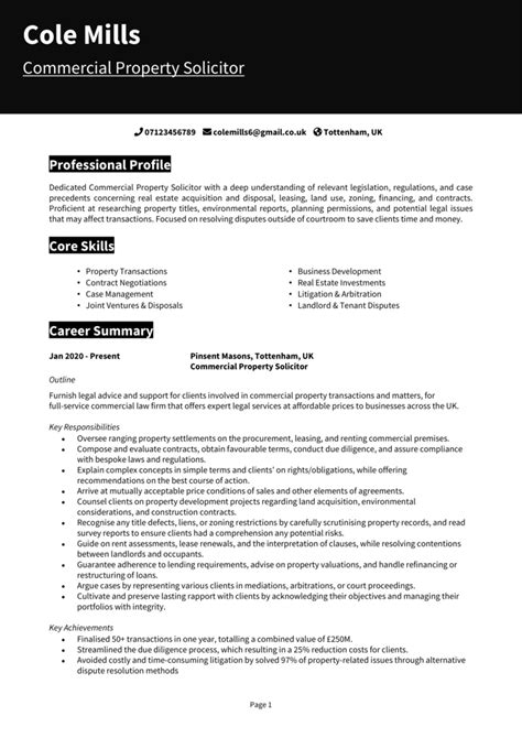 Commercial Property Solicitor Cv Example Guide Get Jobs