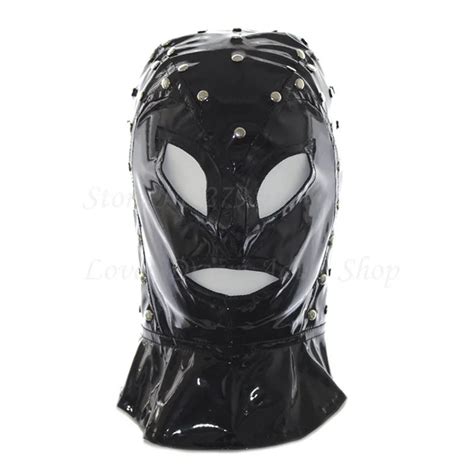 buy pu leather2017 bdsm bondage hoods adult games fetish hood mask black dew