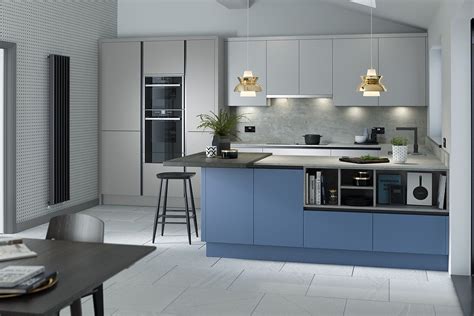 Stunning Cornflower Blue Feature Cabinets True Handless Kitchen