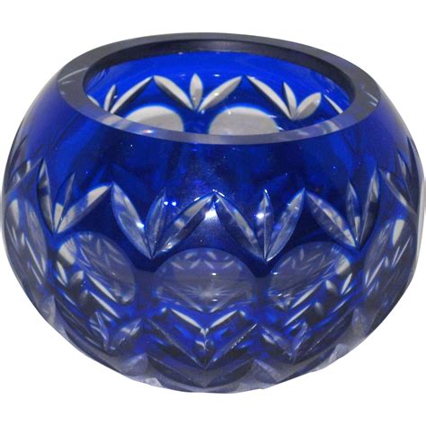 Cobalt Blue Cut To Clear Crystal Votive Candle Holder Or Small Bowl Sold On Ruby Lane