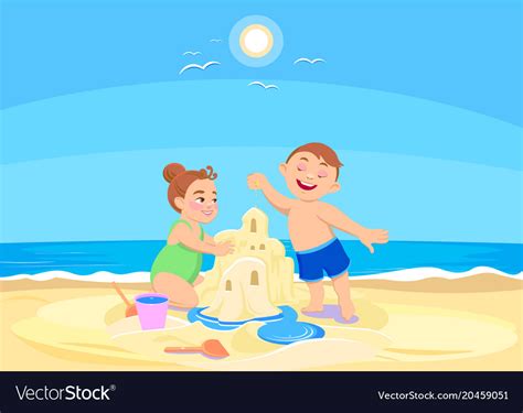Cartoon Children Playing On Beach Royalty Free Vector Image