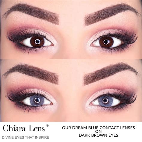 Before After Blue Contact Lenses On Dark Brown Eyes Chiara Lens
