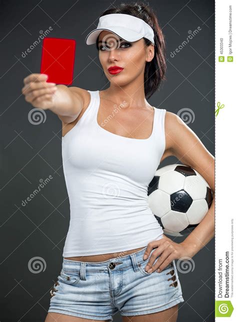 Attractive Girl Showing Red Card Stock Photo Image Of Punishment