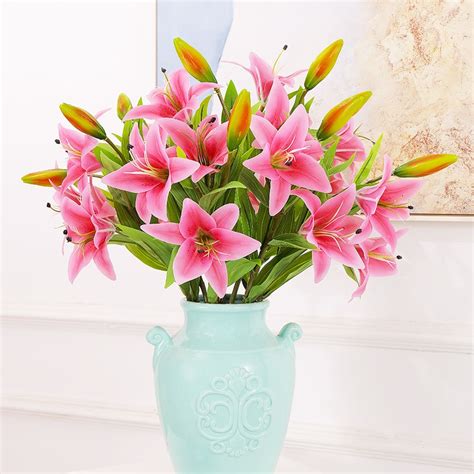 artificial 3 heads 78cm real touch lily flowers latex artificial flowers for wedding bridal