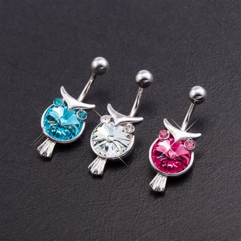 Hot 3 Colors Owl Dangle Belly Button Rings Body Piercing Rhinestone