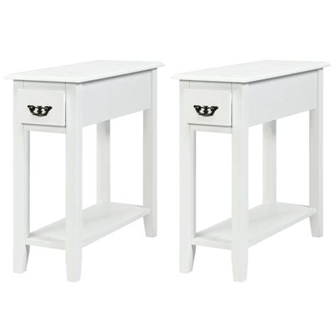 Topbuy Set Of 2 White 2 Tier Narrow Nightstand End Bedside Sofa Side