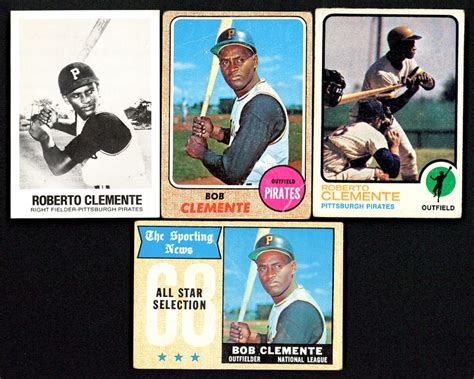 Lot Of 4 Roberto Clemente Baseball Cards With 1968 Topps 150 1973
