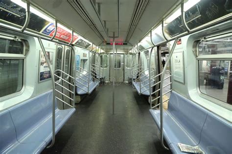 Inside Of Nyc Subway Car At Eighth Avenue Station In Manhattan Stock