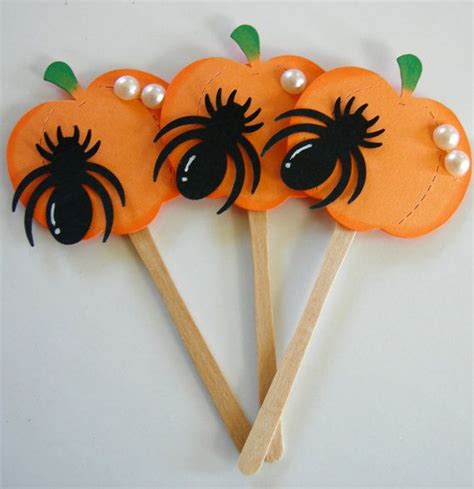 Halloween Pumpkin Paper Lollipop Embellishmentscupcake Toppers Set Of