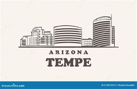Tempe Skyline Arizona Hand Drawn Sketch City Stock Vector
