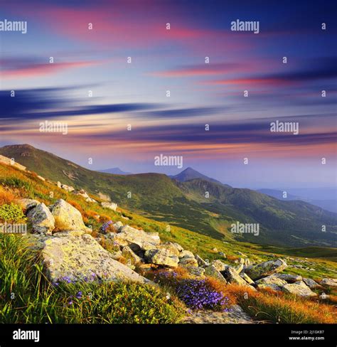 Majestic Sunset In The Mountains Landscape Hdr Image Stock Photo Alamy