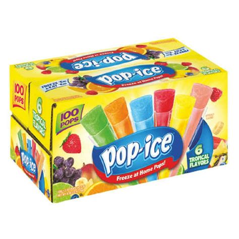 Pop Ice Tropical Flavors Giant Freeze Pops 15 Oz 100 Count